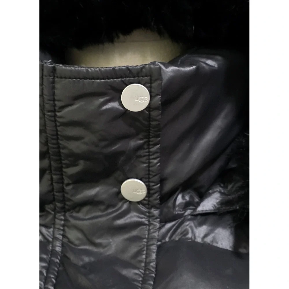 UGG Puffer Jacket Womens S Black Faux Fur Hooded Parka Quilted Zip‎